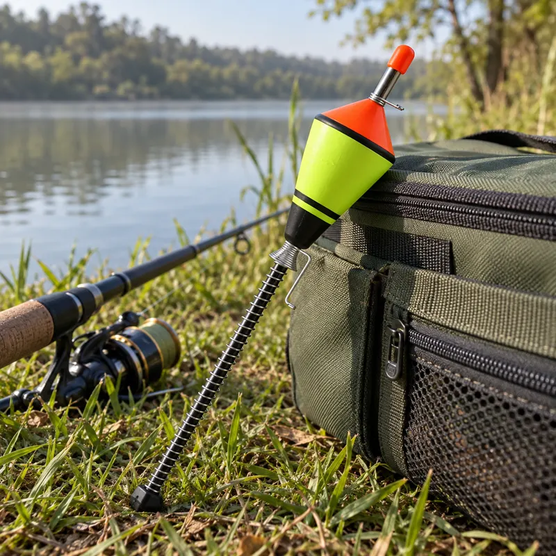 Boia junto a uma bolsa de pesca